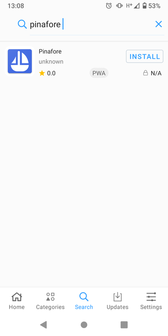 Search for "Pinafore" with exoected result