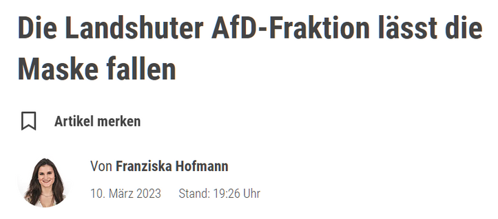 Die Landshuter AfD-Fraktion lässt die Maske fallen
Von Franziska Hofmann
10. März 2023
Stand: 19:26 Uhr