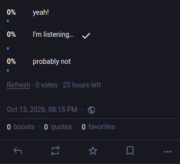 Snapshot of the bug, showing the poll with 0 votes but with a checkmark where I voted.