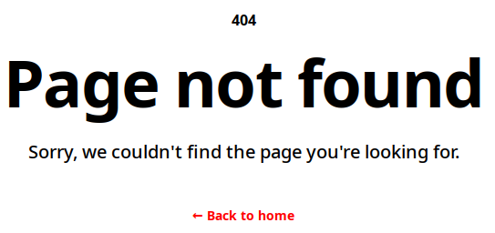 Screenshot of parts of a 404 error page, saying: »404
Page not found
Sorry, we couldn't find the page you're looking for.«