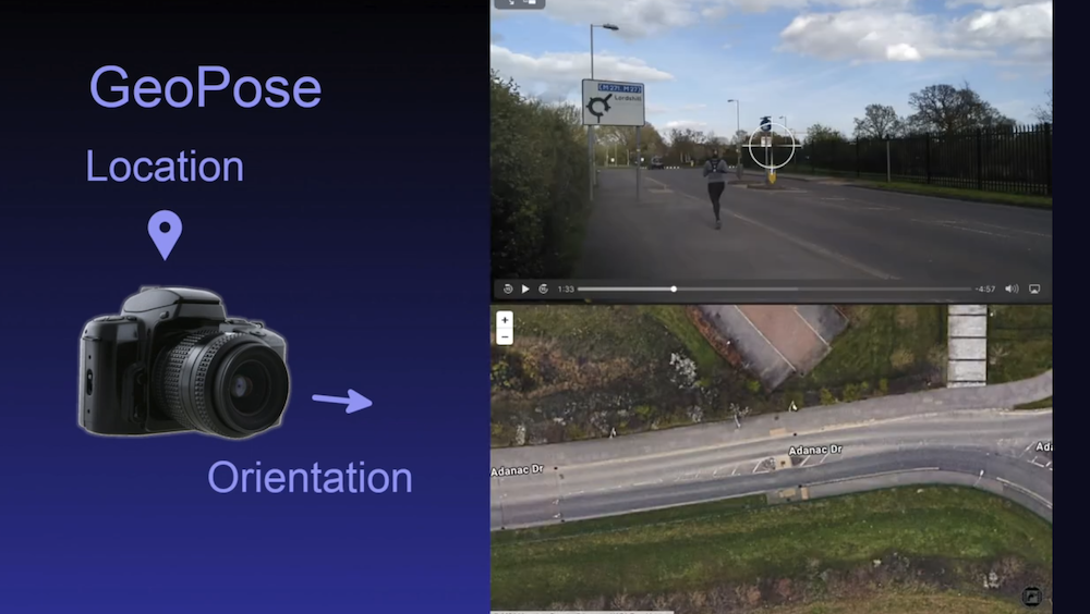 Snapshot of the demo video where footage was recorded concurrently by two smartphones mounted on tripods at the roadside and by cameras on Ordinance Survey's Street Drone autonomous vehicle.