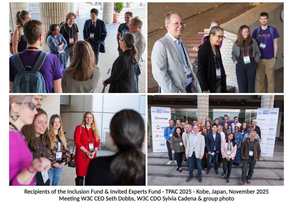 4 photos of Inclusion Fund and Invited Experts Fund at TPAC 2025 in Kobe Japan. Photos show men and women gathered together talking and as a group